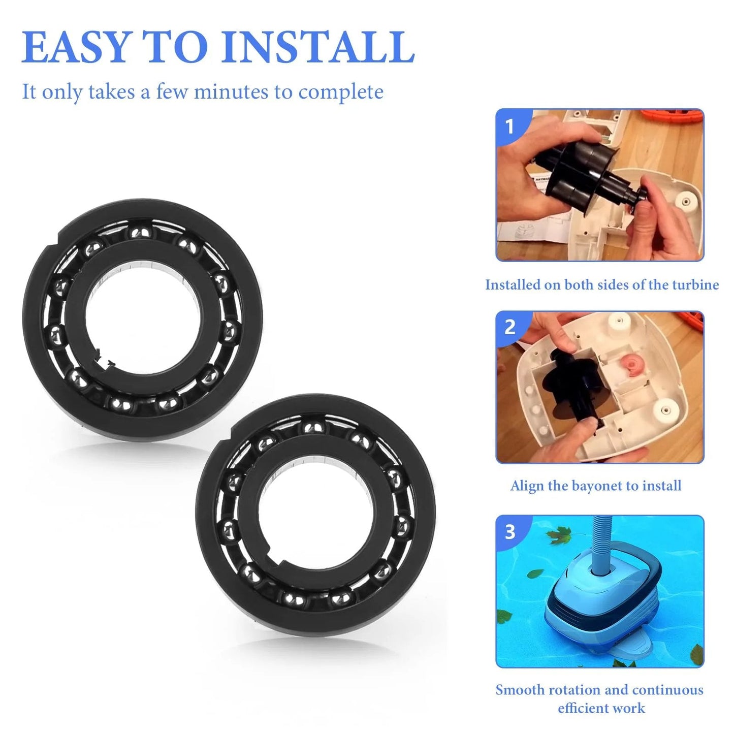 AXV055P Turbine Bearings Replacement Pack For Hayward Pool Vac Cleaners Navigator Ultra Diver Dave Wanda Whale Compatible shown with install steps