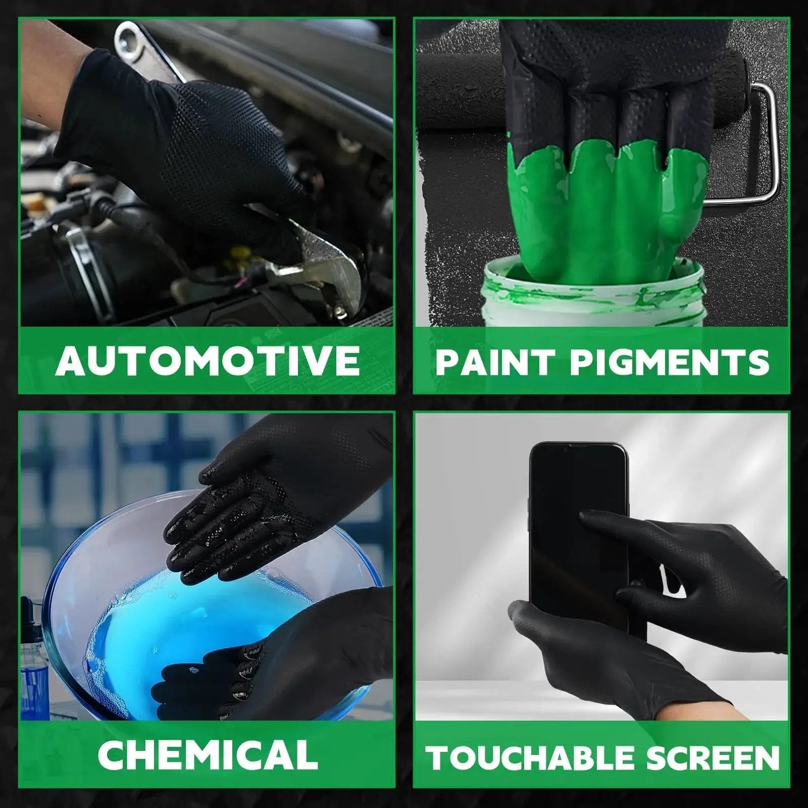 Heavy Duty Black Nitrile Disposable Gloves 8 Mil Powder Free 100 Count X Large used in automotive, paint, chemical, and touchscreen applications