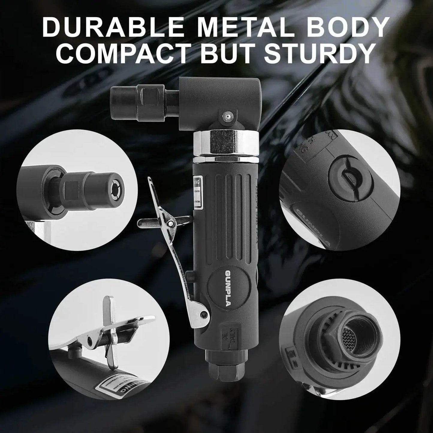 One Quarter Inch Angle Air Die Grinder With 90 Degree Head And 20000 RPM Beefy Heavy Duty Tool Kit including detailed features