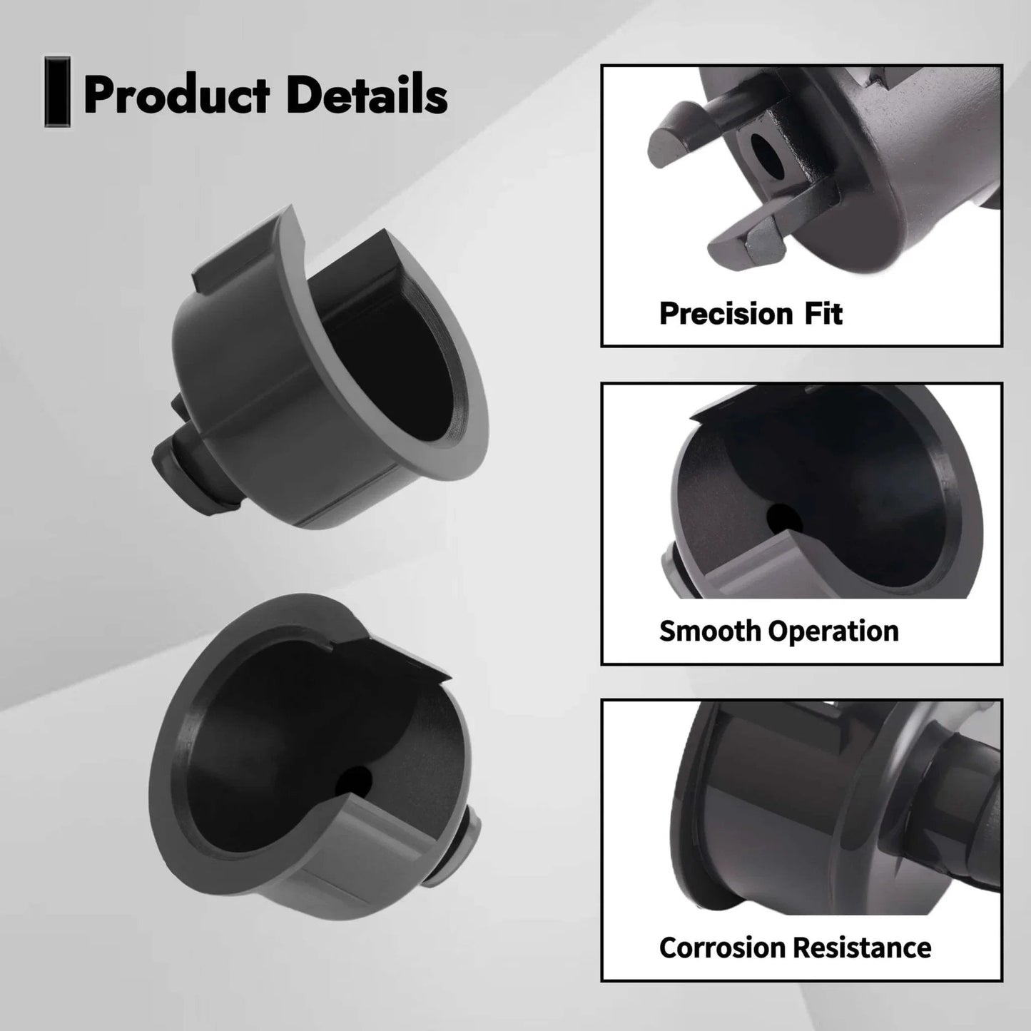 Product details for 2 Pcs Tailgate Hinge Bushing Insert For 2007 Through 2024 Toyota Tundra SR And SR5 Rear Right Passenger Side Tail Gate Replacement 661100C020 showing precision fit, smooth operation, and corrosion resistance.