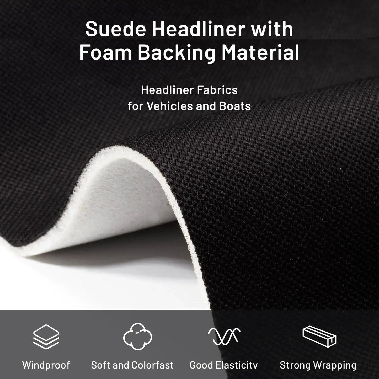 97 Inch Black Headliner Fabric With Foam Backing Mesh Type Tube Packaging close-up view.