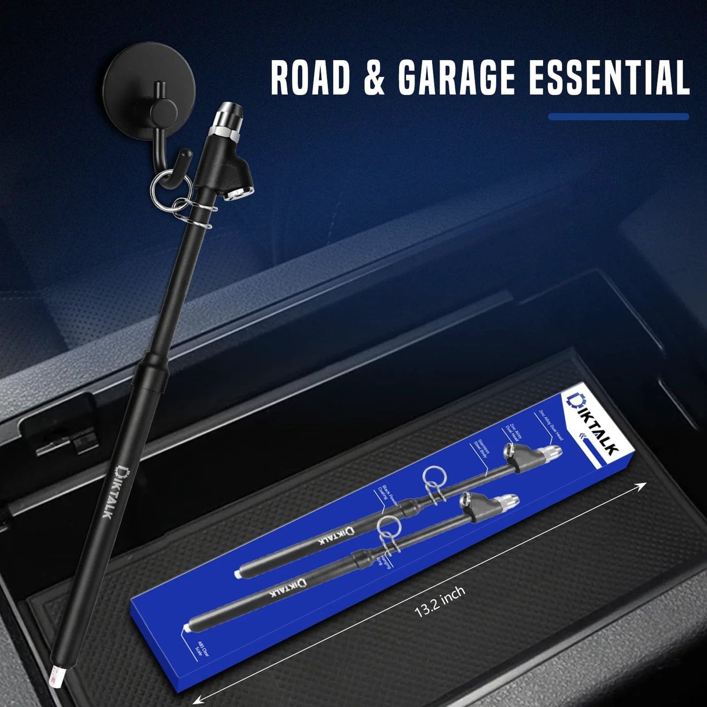 Beefy Heavy Duty Dual Head Tire Pressure Gauge 12 Inch For Semi Trucks RVs Cars And Motorcycles Dual Valve Heads For Inner And Outer Valves 10 To 150 PSI And 1 To 10 Bar Two Pack Zinc Alloy Brass Core Built To Last box and gauge on display