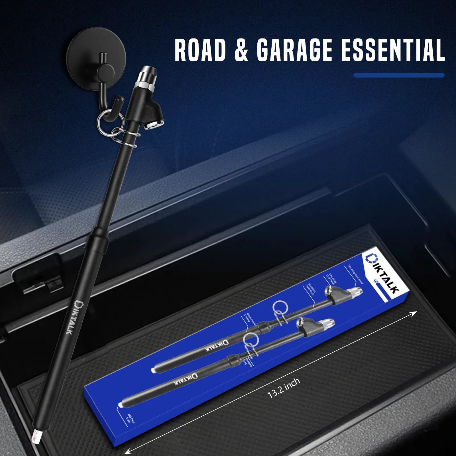 Beefy Heavy Duty Dual Head Tire Pressure Gauge 12 Inch For Semi Trucks RVs Cars And Motorcycles Dual Valve Heads For Inner And Outer Valves 10 To 150 PSI And 1 To 10 Bar Two Pack Zinc Alloy Brass Core Built To Last box and gauge on display