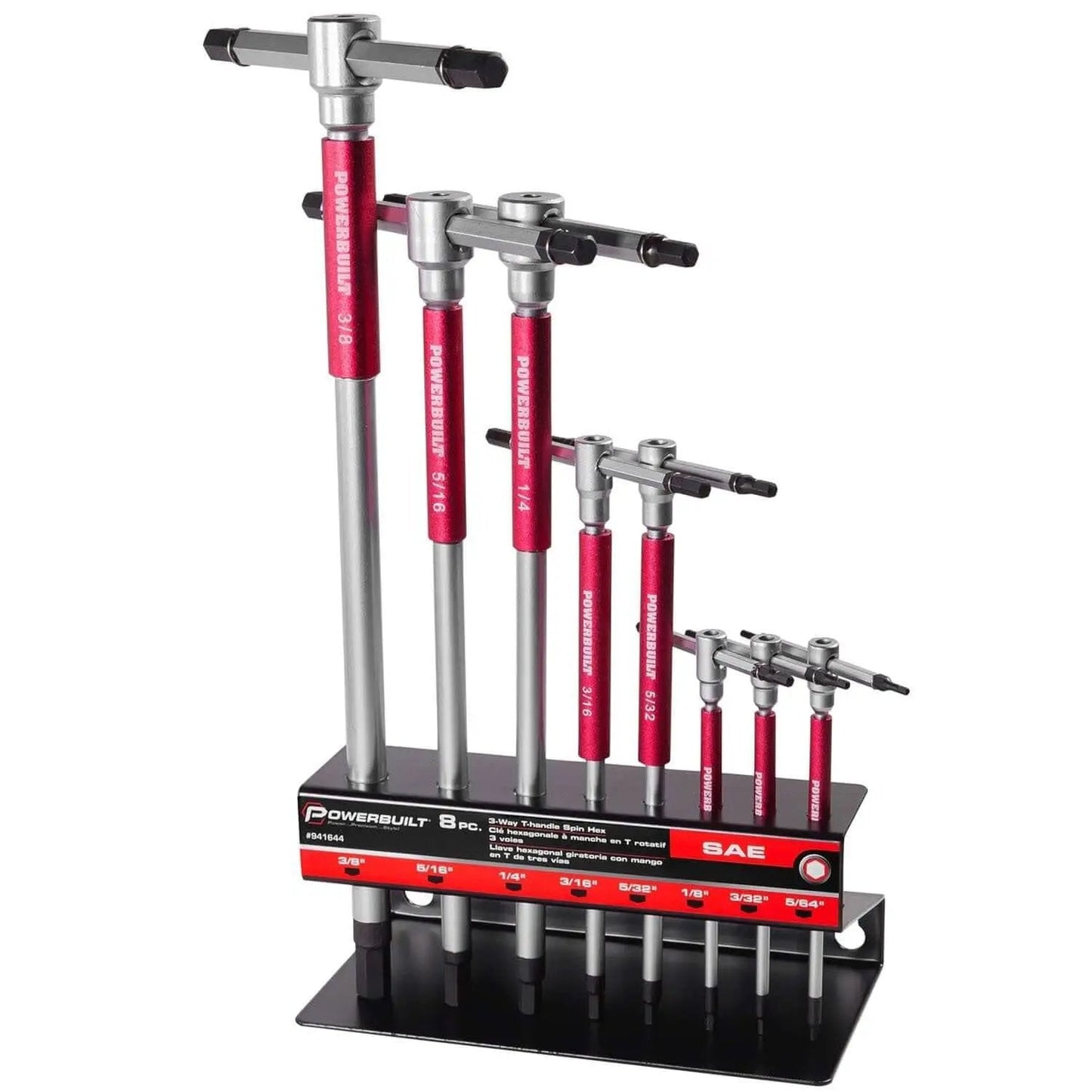 8-Piece SAE T-Handle Hex Allen Key Set with Speed Sleeves for Fast Spin Action, Sliding Top Handle, Long Shafts, Storage Rack