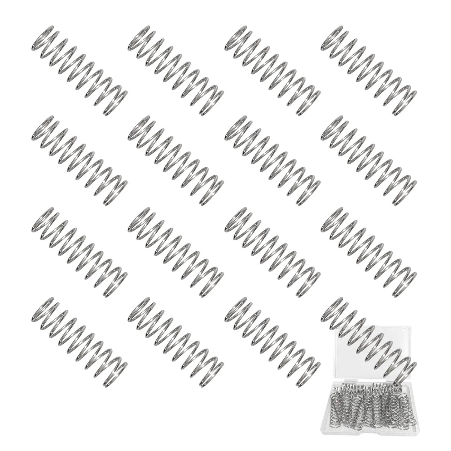 16 Pieces SP9706 Small Compression Springs 1/2 Inch By 1-1/2 Inch Stainless Steel 0.04 Inch Wire Diameter With Smooth Surface Built Tough For Replacement HE033 In A Handy Plastic Box