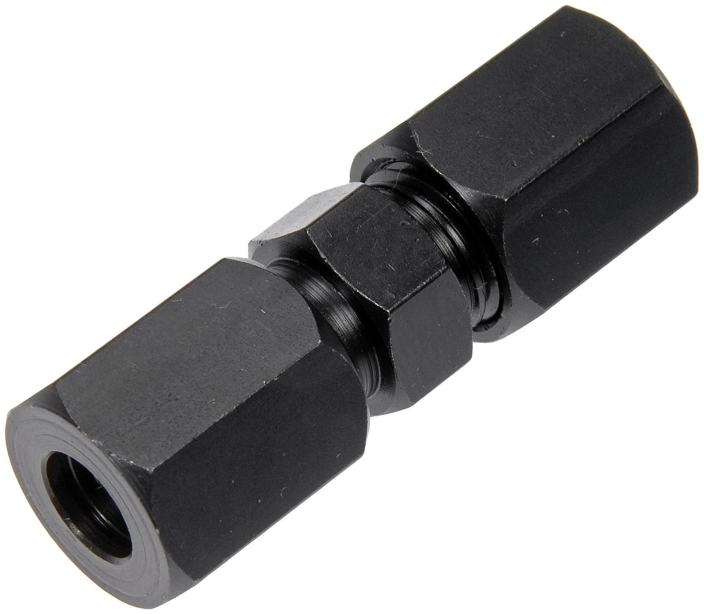 High Pressure Compression Union For Five Sixteenth Inch Tubing, Rated To Five Thousand PSI, Built Tough For Industrial And Automotive Use In Hydraulics