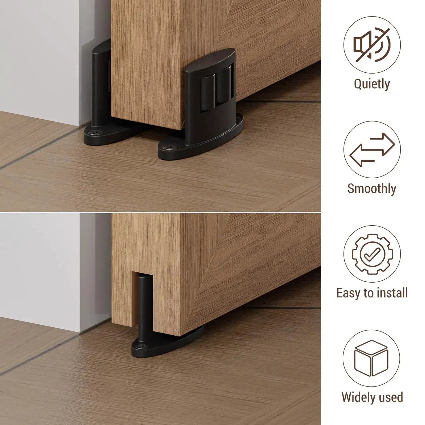 Floor Guide For Sliding Barn Door Bottom With Double Sided Roller Design Concealed Pulleys For Smooth Quiet Sliding Fits Doors Over 30mm Thick