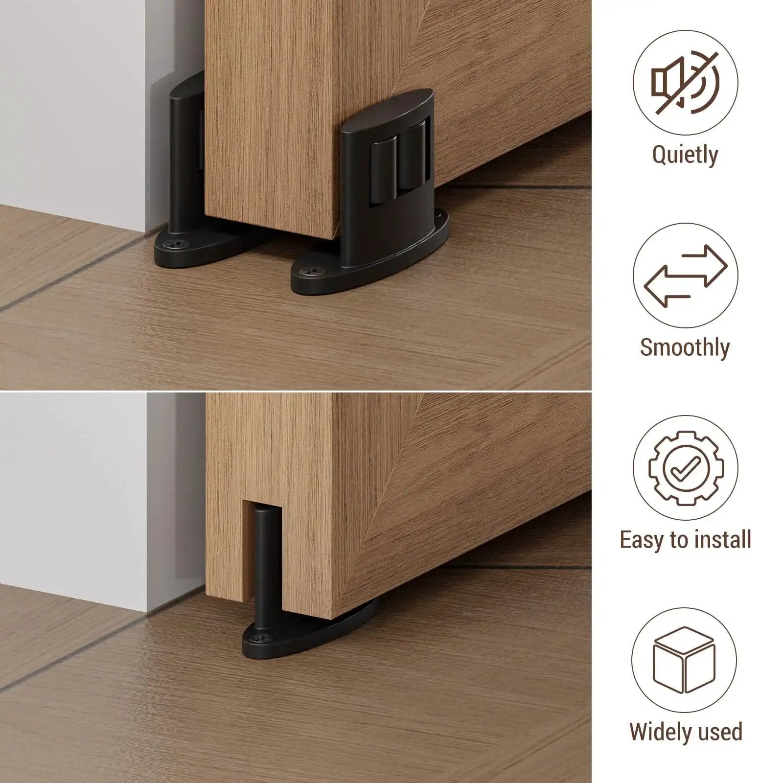 Floor Guide For Sliding Barn Door Bottom With Double Sided Roller Design Concealed Pulleys For Smooth Quiet Sliding Fits Doors Over 30mm Thick