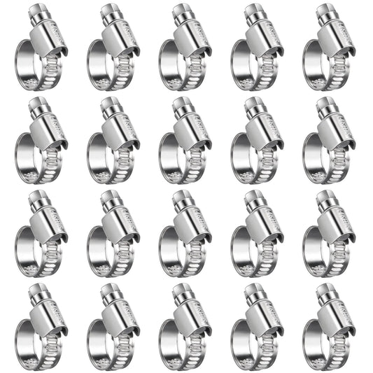 Non Stripping Worm Gear Hose Clamp Micro Size Four For Three Eighths To Five Eighths Inch Hoses, Adjustable Stainless Steel, 20 Pack