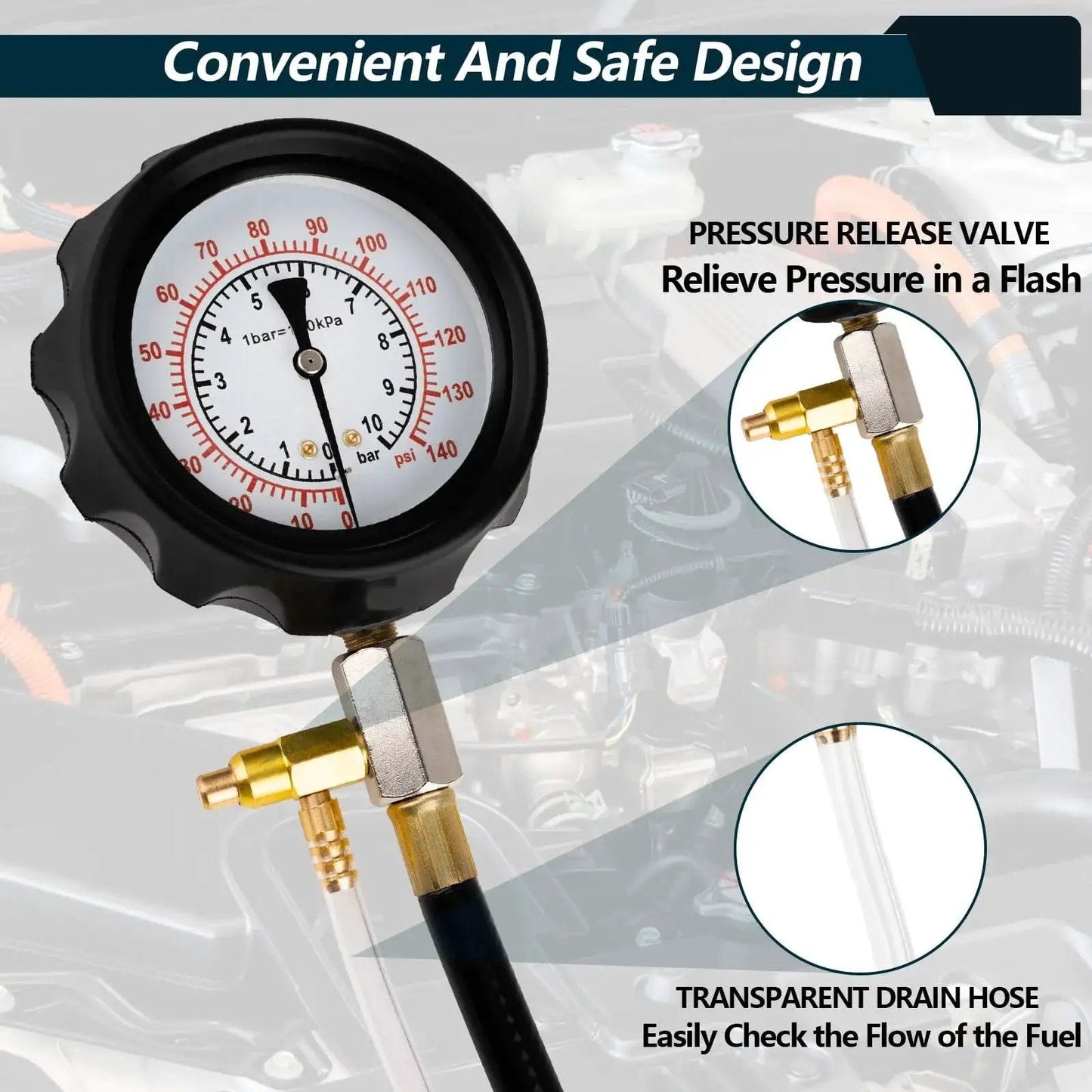 0 To 140 PSI Fuel Pressure Tester Kit For Fuel Injectors And Pumps with pressure gauge and fittings