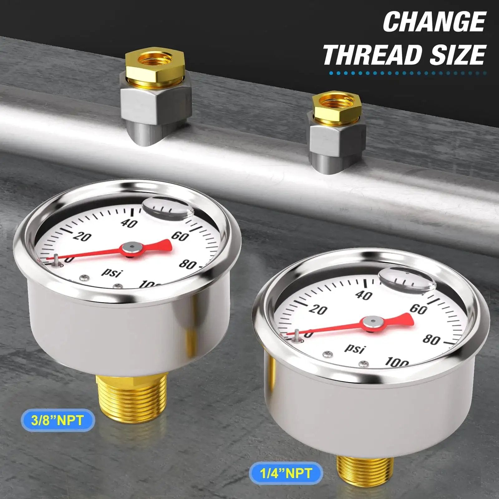Stainless Steel Liquid Filled Pressure Gauge With 1.5 Inch Dial Face 0 To 100 Psi 1/8 Inch NPT Back Mount Glycerin Filled