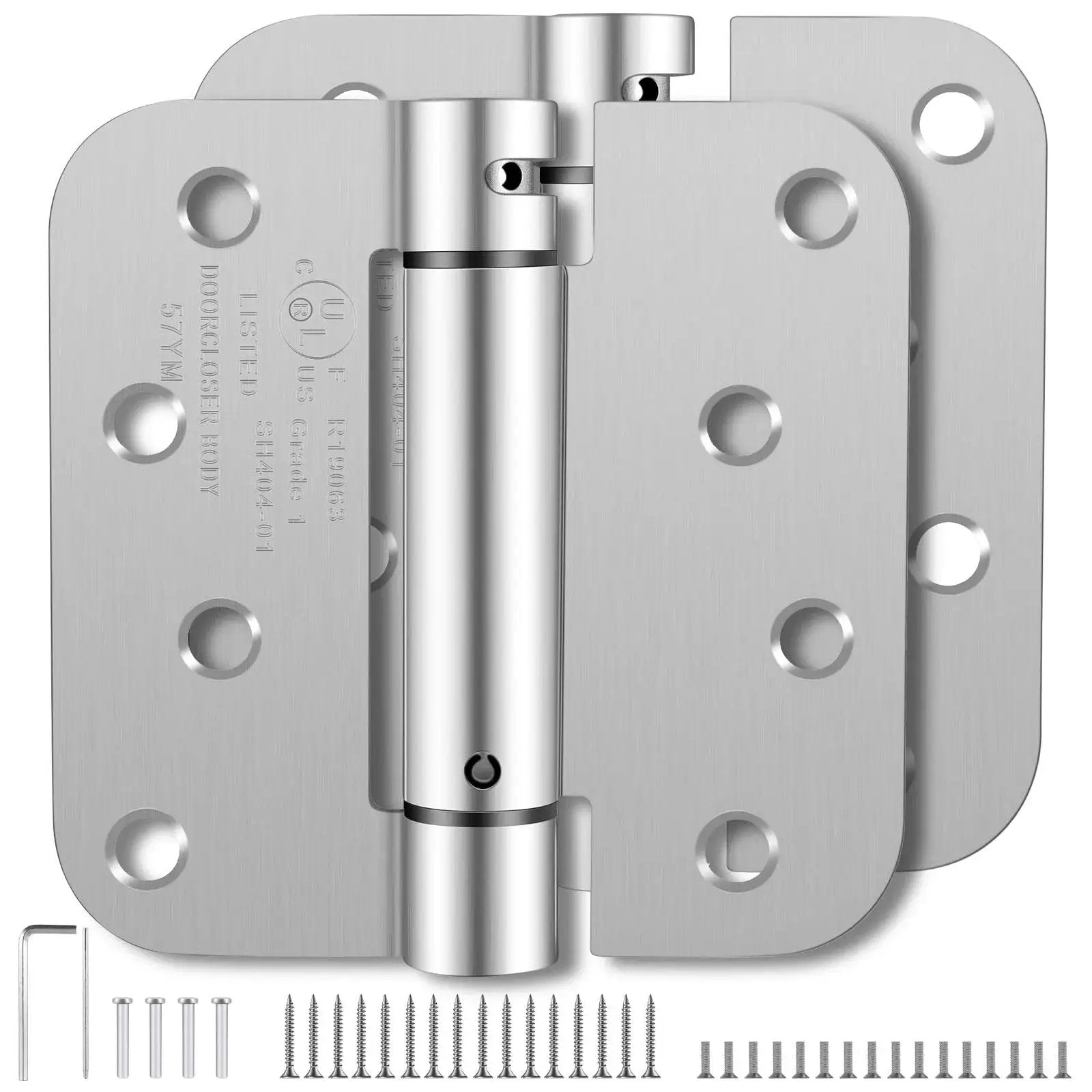 4 Inch Self Closing Door Hinges Spring Loaded Adjustable Tension For Garage Front And Back Doors Brushed Nickel UL Listed