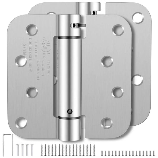 4 Inch Self Closing Door Hinges Spring Loaded Adjustable Tension For Garage Front And Back Doors Brushed Nickel UL Listed