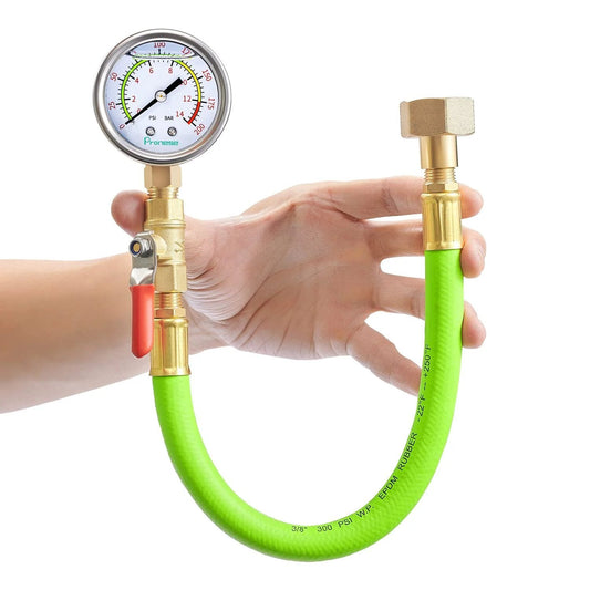 Stainless Steel Water Pressure Gauge Kit With 2 Inch Dial, Color Coded Liquid Filled Gauge For Quick Readouts, Includes 12 Inch EPDM Hose