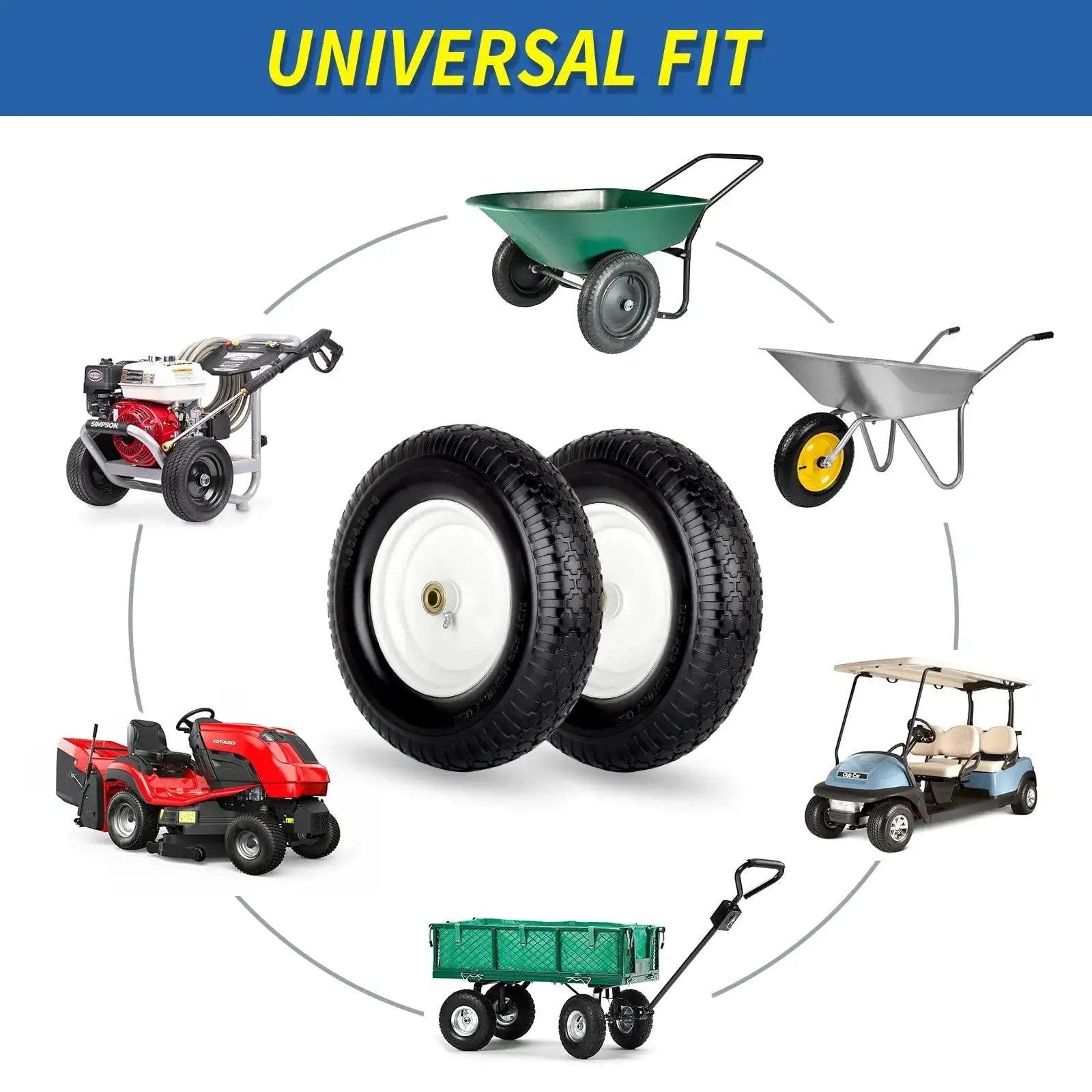 16 Inch Flat Free Solid Tire And Wheel For Wheelbarrows And Carts Size 4.80 4.00 8 with universal fit for various equipment