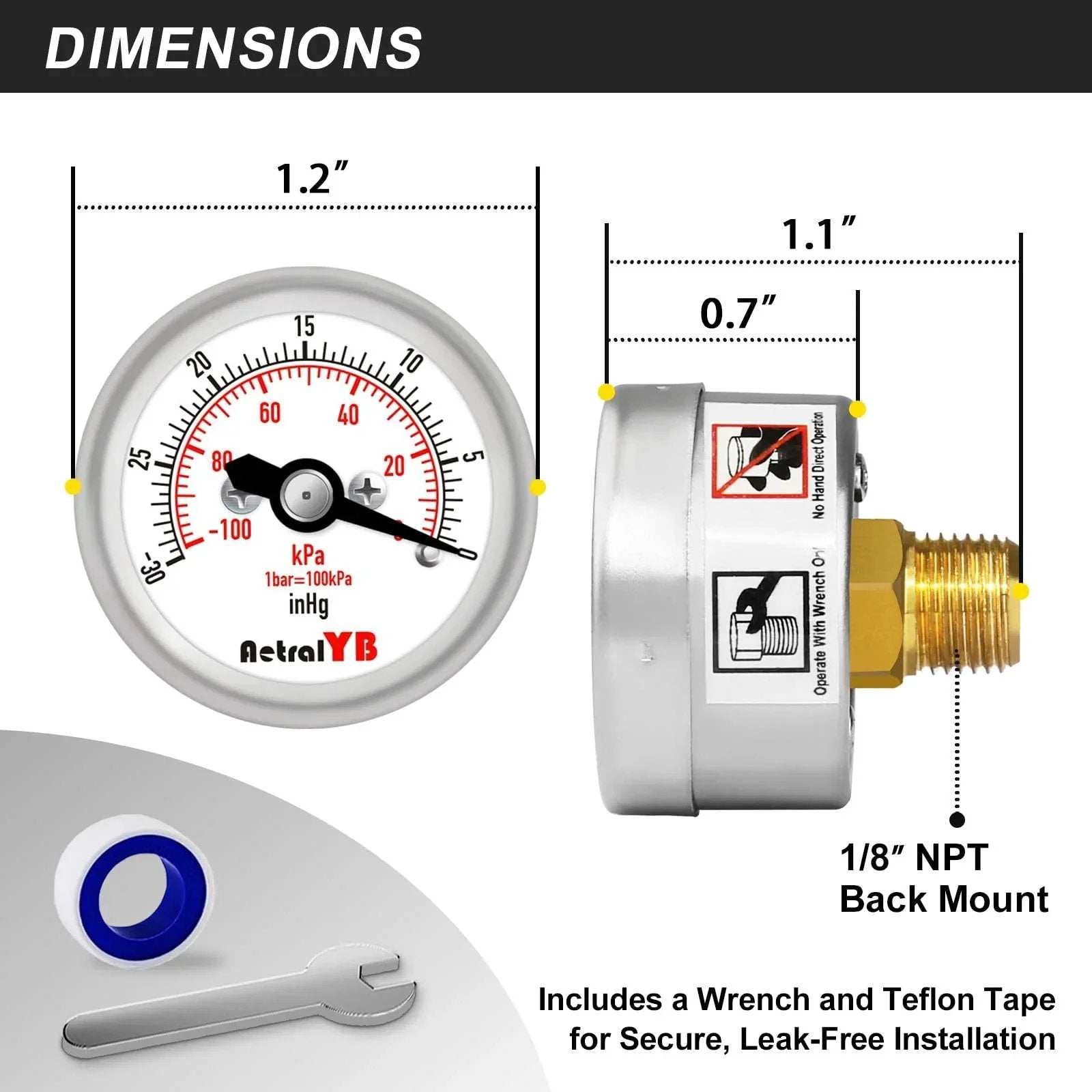 Tiny But Mighty Mini Vacuum Pressure Gauge With 1.2 Inch Dial Dual Imperial And Metric Scales Stainless Steel Housing Brass Internals