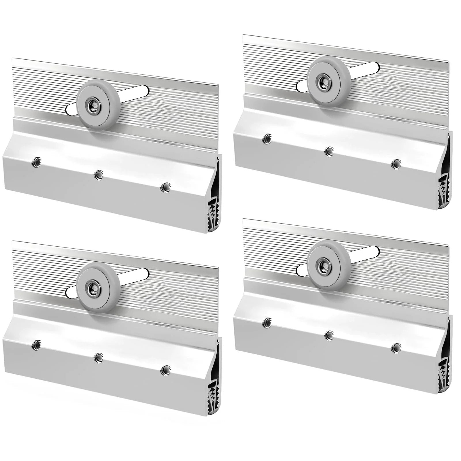 4 Pack M6053 Frameless Shower Door Roller Assemblies With Three Quarter Inch Plastic Wheels And Ball Bearings, Chrome Aluminum Bracket Replacement Kit For Glass Sliding Doors Parts Includes Mounting Screws