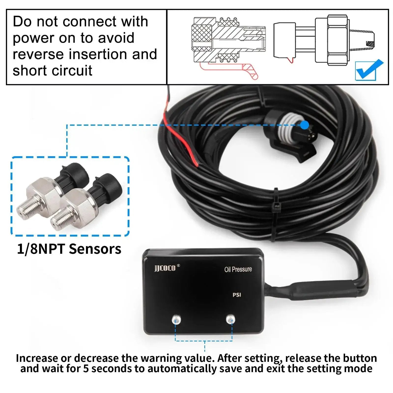 Oil Pressure Gauge Kit With LED Digital Display For 12V Cars And Trucks 0 To 232 PSI components and sensors layout