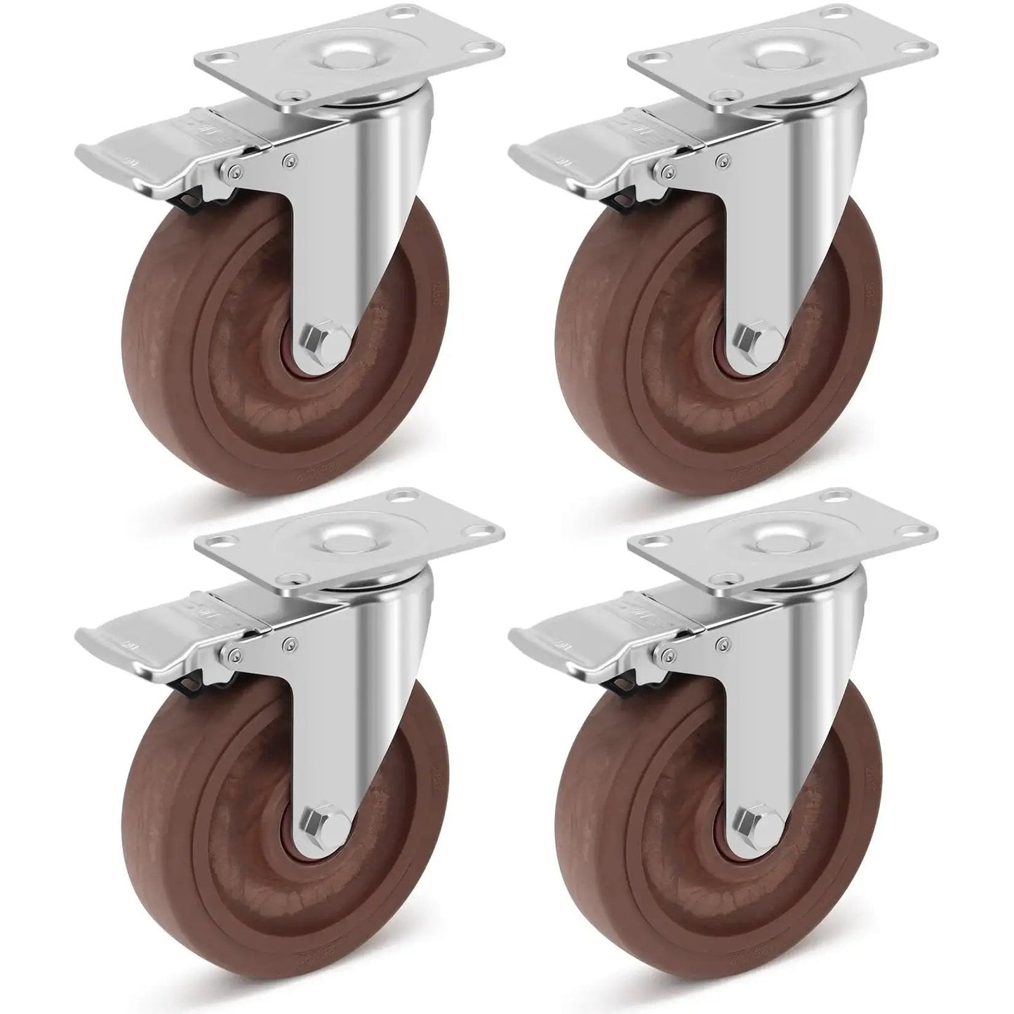 5 Inch Heavy Duty Casters Set Of 4 With Brakes 2400 Lbs Capacity High Temperature Glass Filled Nylon Wheels For Workbenches And Industrial Carts