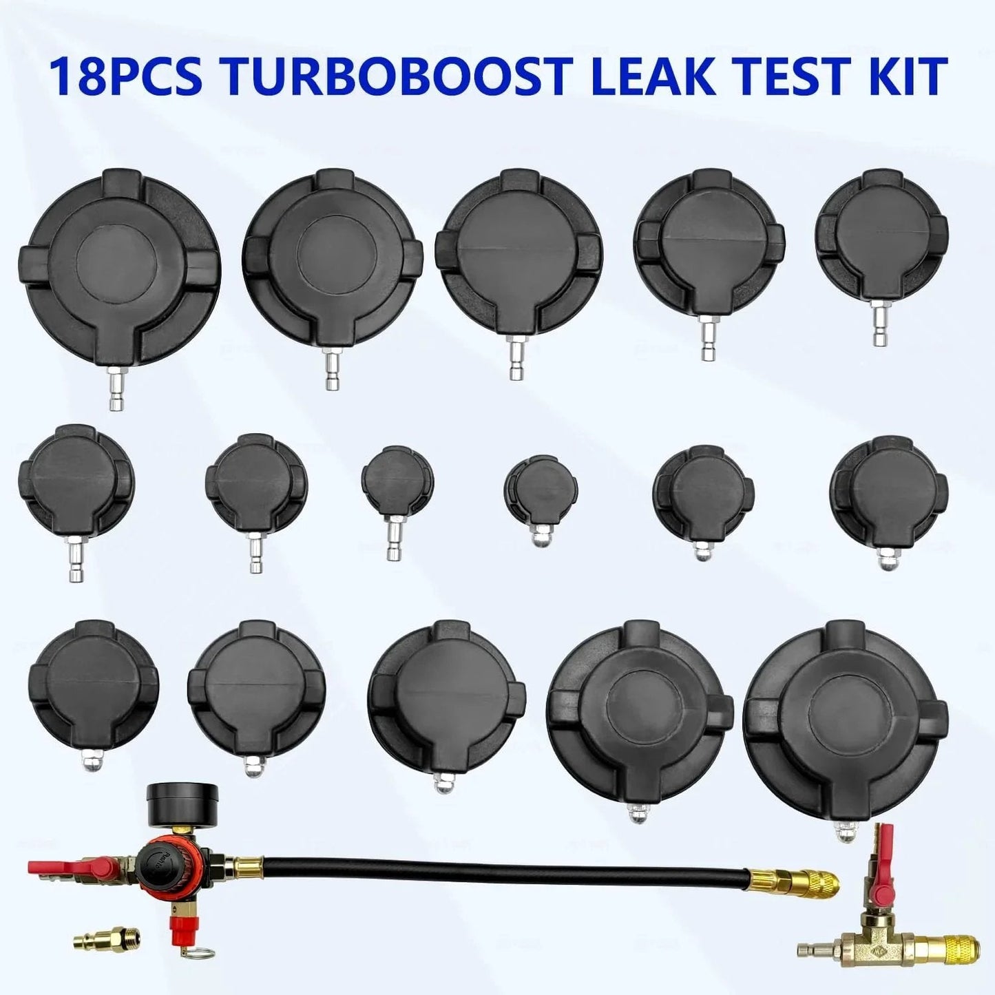 Turbo System Leak Tester Kit For Turbo Cooling And Emissions Nineteen Piece Set With Eight Pairs Of Stepped Adapters By ZKTOOL
