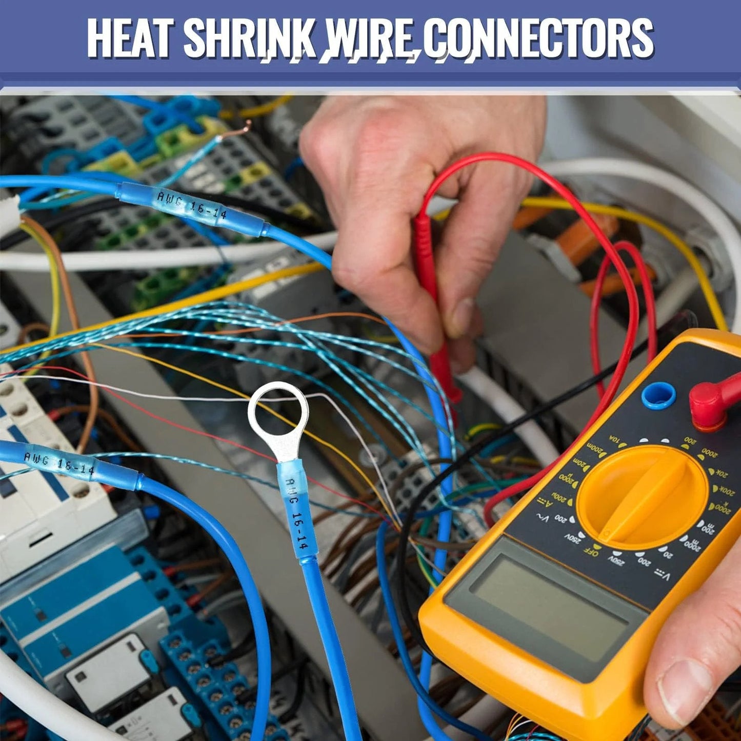 Red Heat Shrink Butt Wire Connectors Set For 22 16 AWG Waterproof Electrical Wire Terminals being used in testing setup