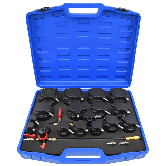 Turbo System Leakage Tester Kit With 19-Piece Set And 8 Stepped Adapters From 1 1/4 Inch To 4 1/4 Inch in blue case