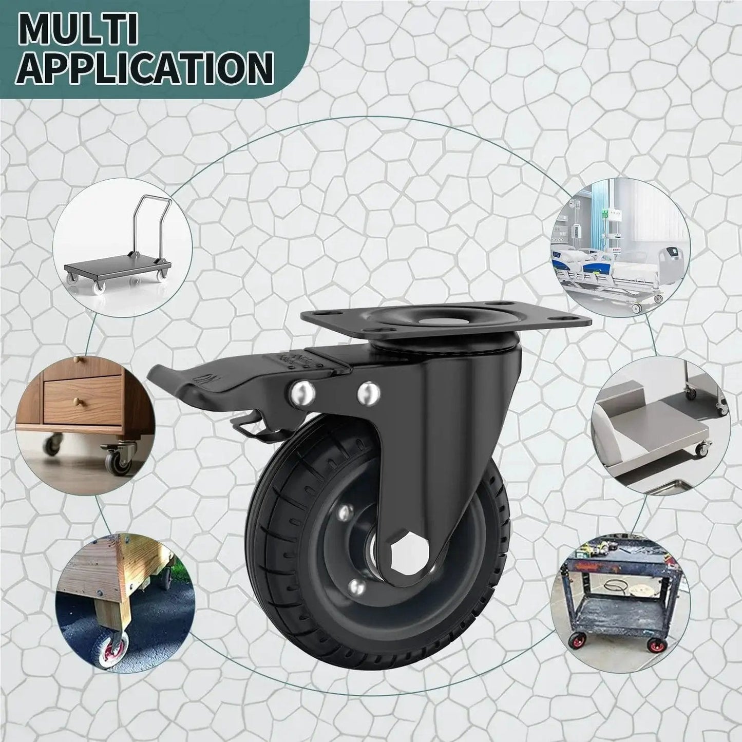 4 Inch Swivel Caster Wheels With Dual Brakes Up To 1000 Lbs Load Capacity Set Of 4 Solid Rubber Wheels application examples