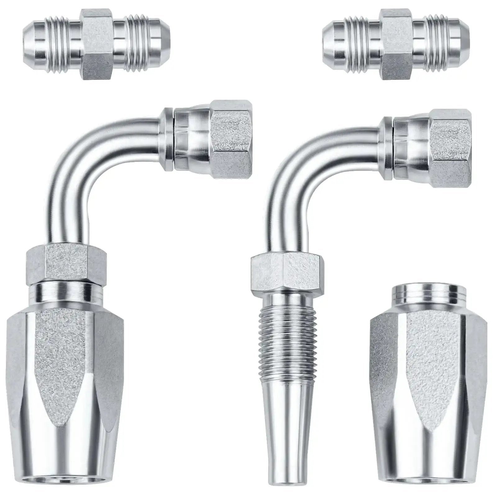 2 Pack Ninety Degree Hydraulic Hose Field Repair Kit For One Quarter Inch Inner Diameter Reusable Zinc Plated Components