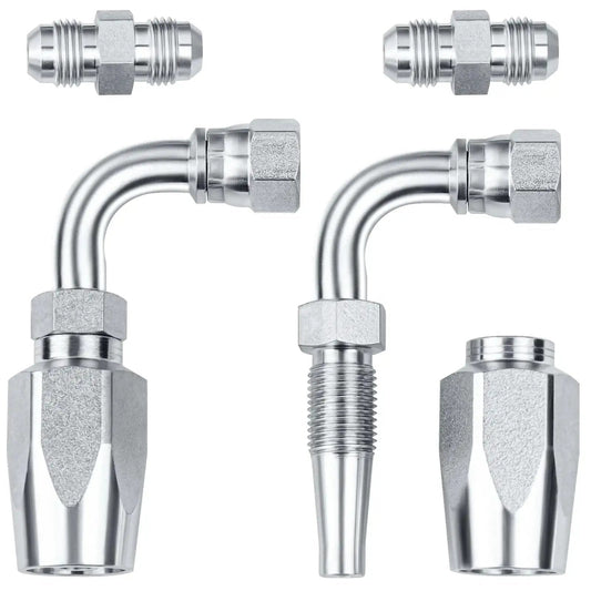 2 Pack Ninety Degree Hydraulic Hose Field Repair Kit For One Quarter Inch Inner Diameter Reusable Zinc Plated Components