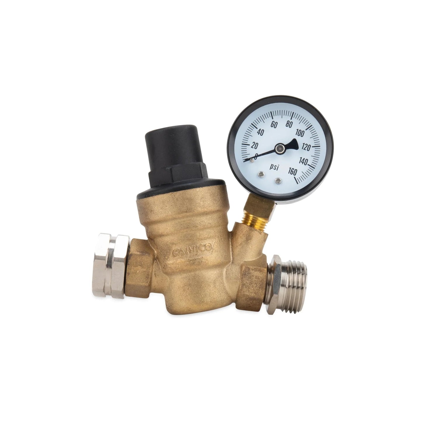 Adjustable Brass Water Pressure Regulator for RV and Marine Use With Standard Garden Hose Threads for Easy Hookup Helps Prevent Damage to Appliances Plumbing Fixtures and Hoses Camco 40058