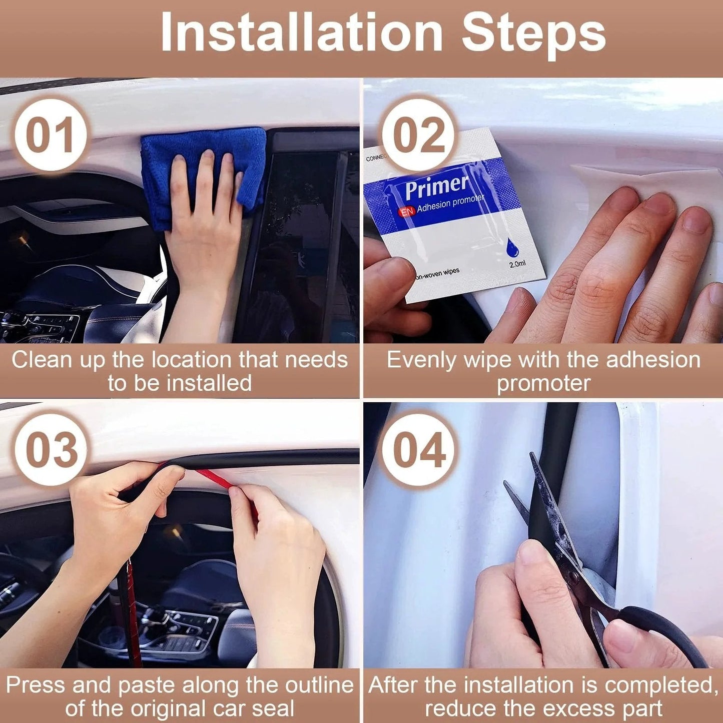 Installation steps for Durable D Shaped EPDM Weather Stripping For Cars And RVs 10 Ft Self Adhesive Door Seal Strip For Windows And Doors No More Drafts Or Noise With Automotive Soundproofing Weatherstripping For Cars Trucks Vans