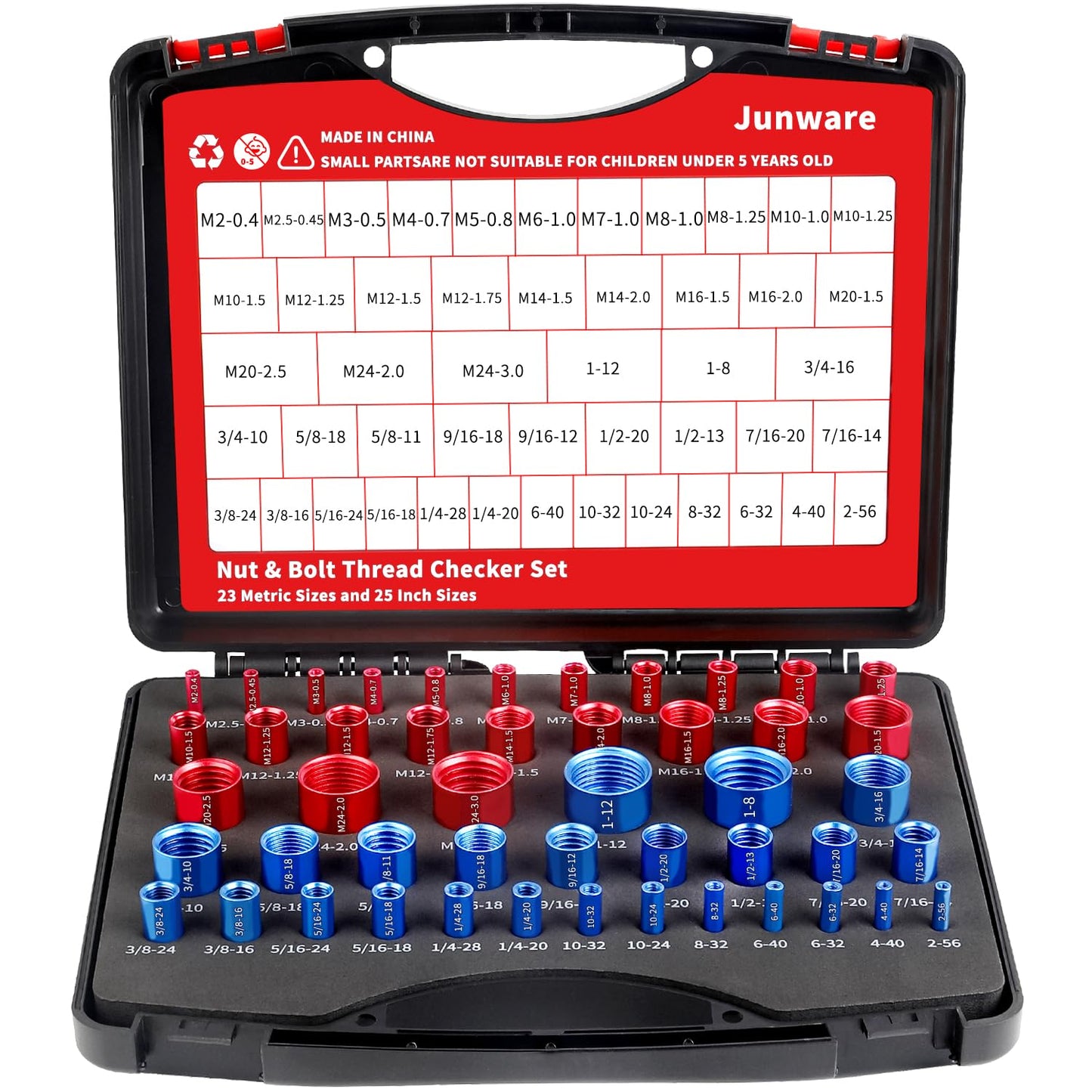 48 Piece Nut And Bolt Thread Checker Kit With Handy Tool Box For Comprehensive Bolt Size And Thread Gauge, Great For DIYers In Home Garages And Car Repairs In Narrow Spots