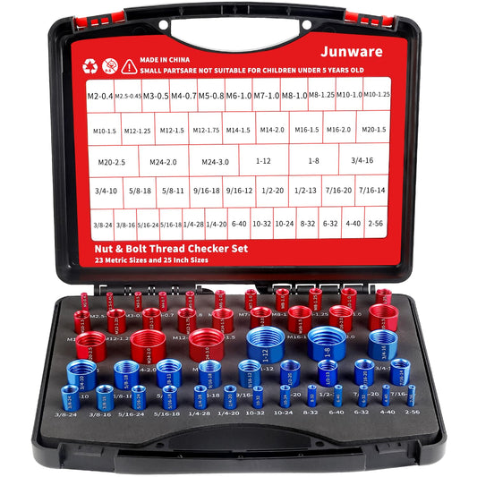 48 Piece Nut And Bolt Thread Checker Kit With Handy Tool Box For Comprehensive Bolt Size And Thread Gauge, Great For DIYers In Home Garages And Car Repairs In Narrow Spots