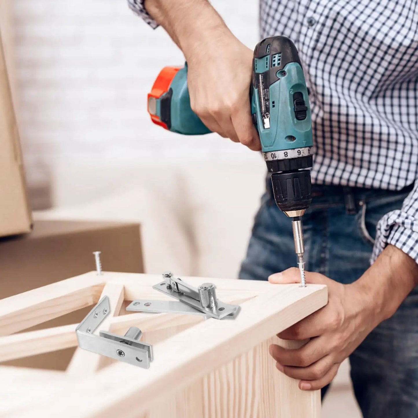 Man installing Beefy Heavy Duty Stainless Steel Pivot Door Hinges For Hidden Cabinets And Bookcases BEBEMOKO Invisible Swivel Hinges Set Of 2
