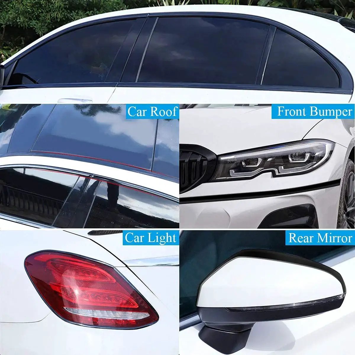 Glossy Black 12mm Automotive Trim Molding 25 Foot Self Adhesive for Vehicles installed on car roof, bumper, light, and mirror