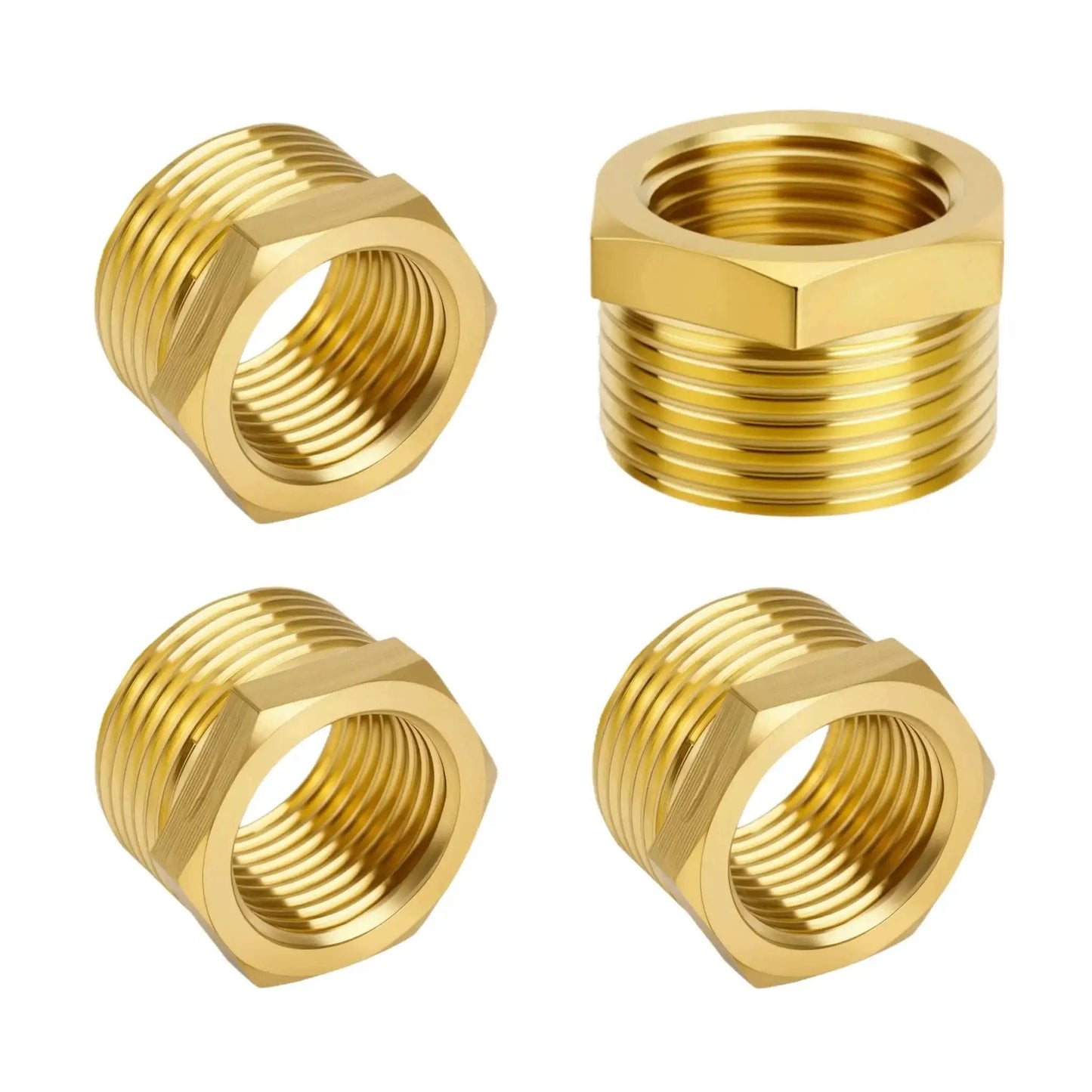 Brass Reducer Hex Bushing Pack Of Four Three Quarter Inch NPT Male To Half Inch NPT Female Heavy Duty Threaded Pipe Air Hose Fitting Adapter