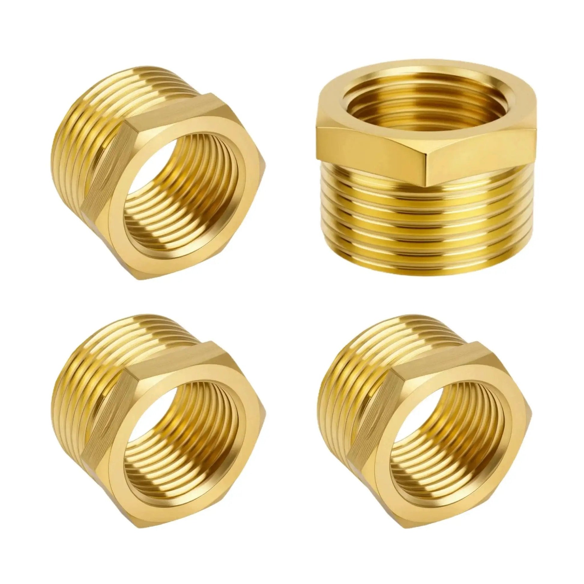 Brass Reducer Hex Bushing Pack Of Four Three Quarter Inch NPT Male To Half Inch NPT Female Heavy Duty Threaded Pipe Air Hose Fitting Adapter