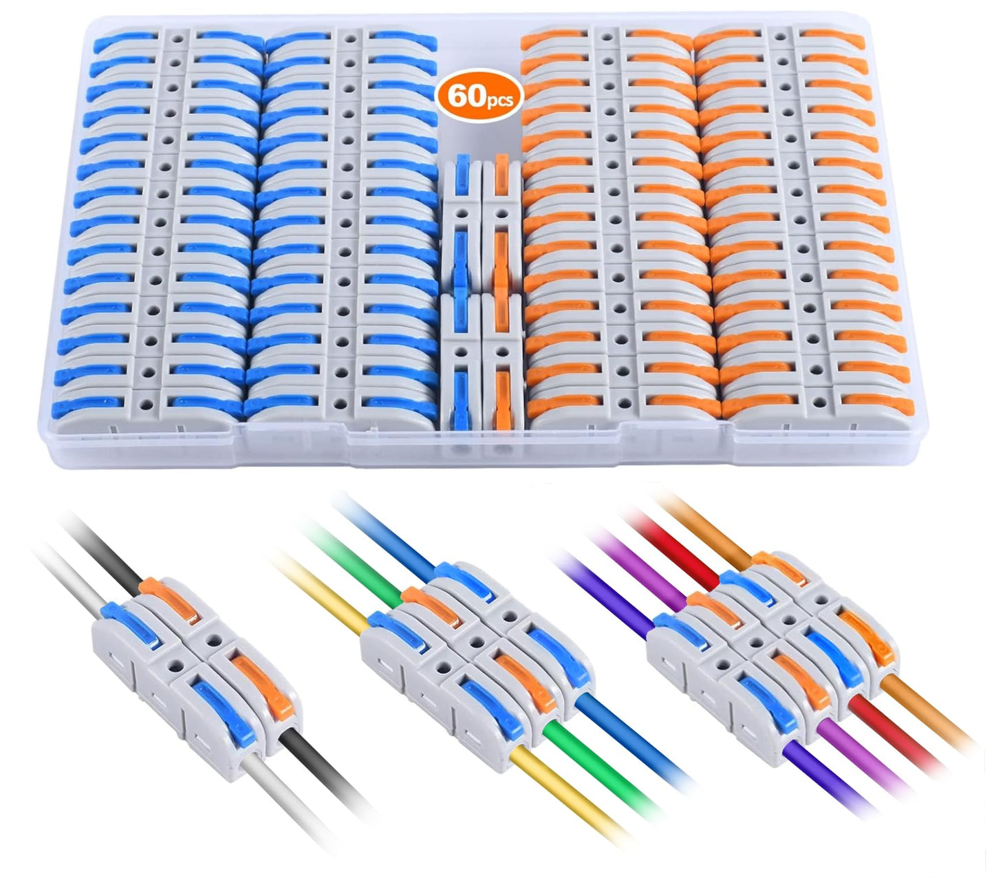Lever Wire Connectors Quick Connect Splicing Kit For Compact Inline Terminals 28-12 AWG 1 In 1 Out Multicolored 60-Piece Set