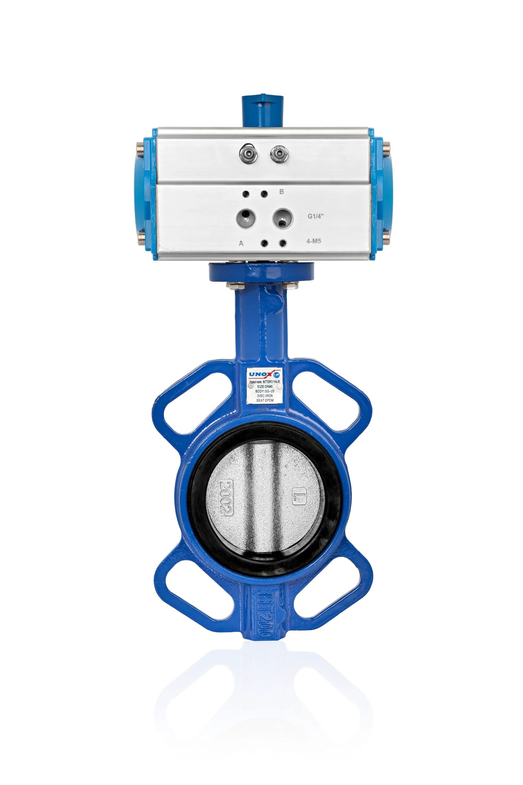 Pneumatic Actuated Butterfly Valve Wafer Type DN125 5 Inch Double Acting 230 PSI 16 Bar Heavy Duty Stainless Steel AISI 304 Disc