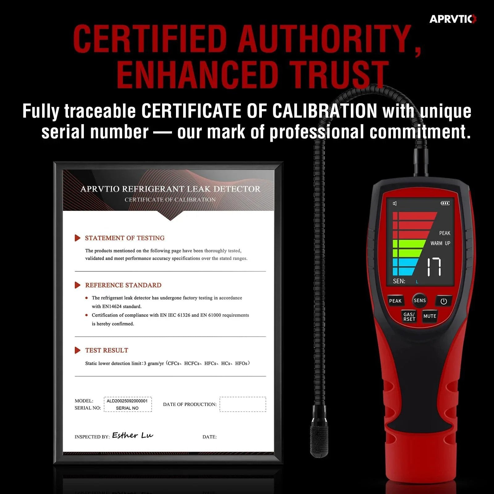 Rechargeable HVAC Refrigerant Leak Detector With A 2.6 Inch Color Display Visual And Audible Alarm And Three Sensitivity Levels
