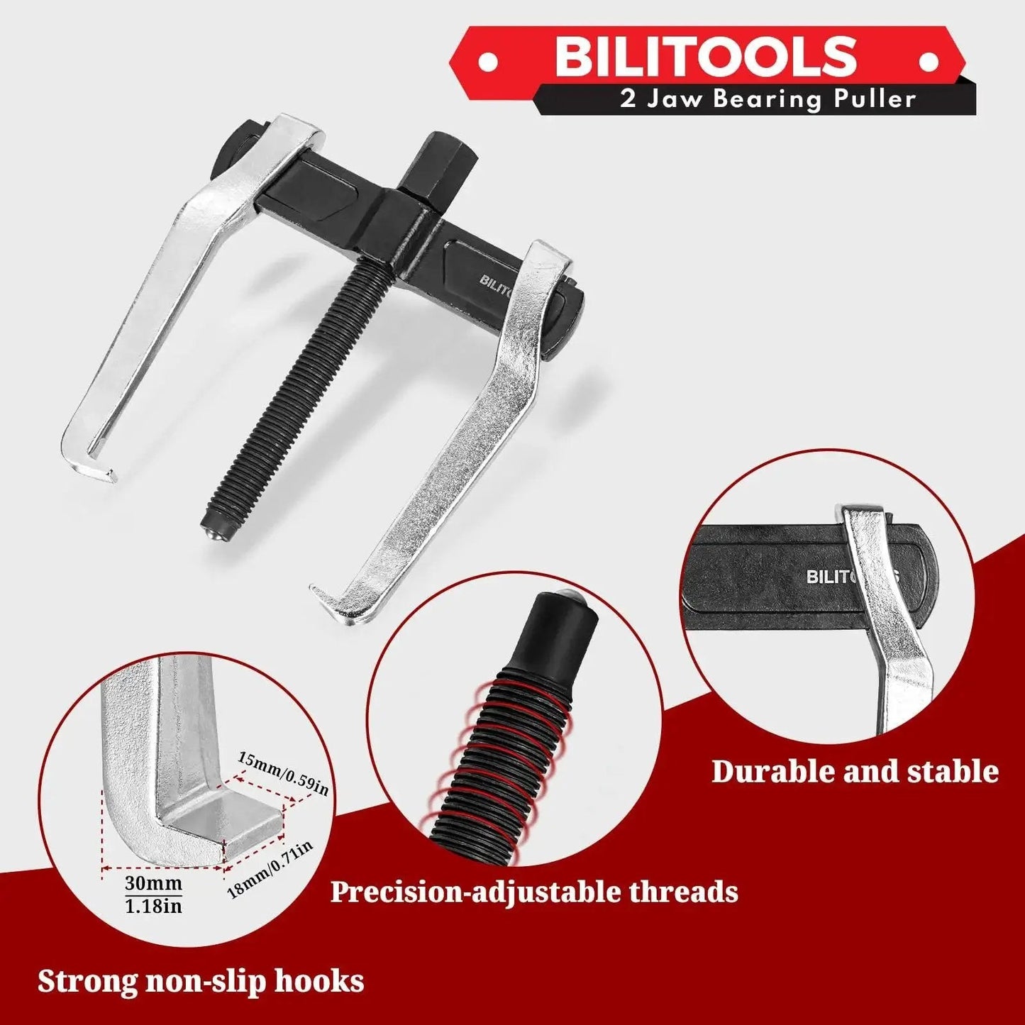 8-Inch 2-Jaw Gear Puller with durable CR-V steel, showing strong non-slip hooks and adjustable threads for machinery maintenance.