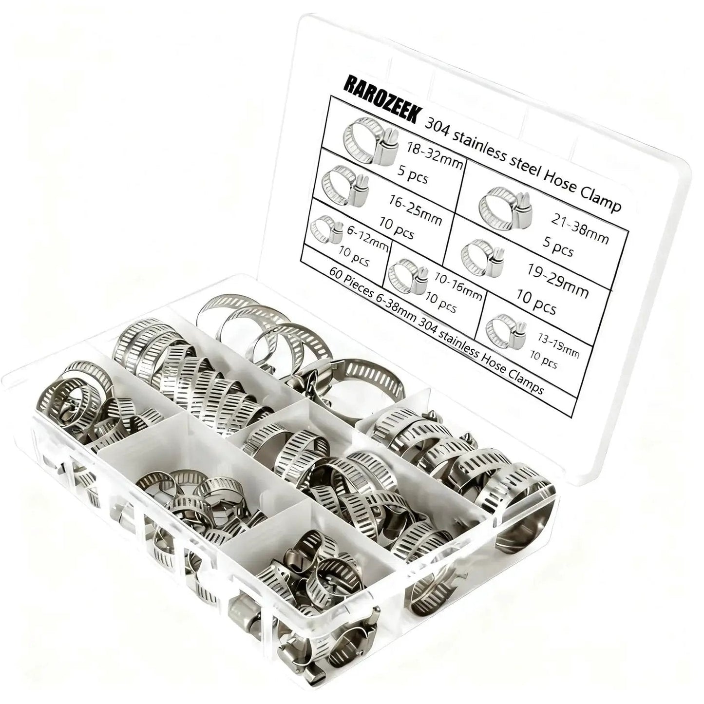 Beefy Stainless Steel Hose Clamp Kit for Automotive Fuel Lines and Radiator, 60 Piece Assortment, Adjustable 1/4 to 1-1/2 Inch visible in case