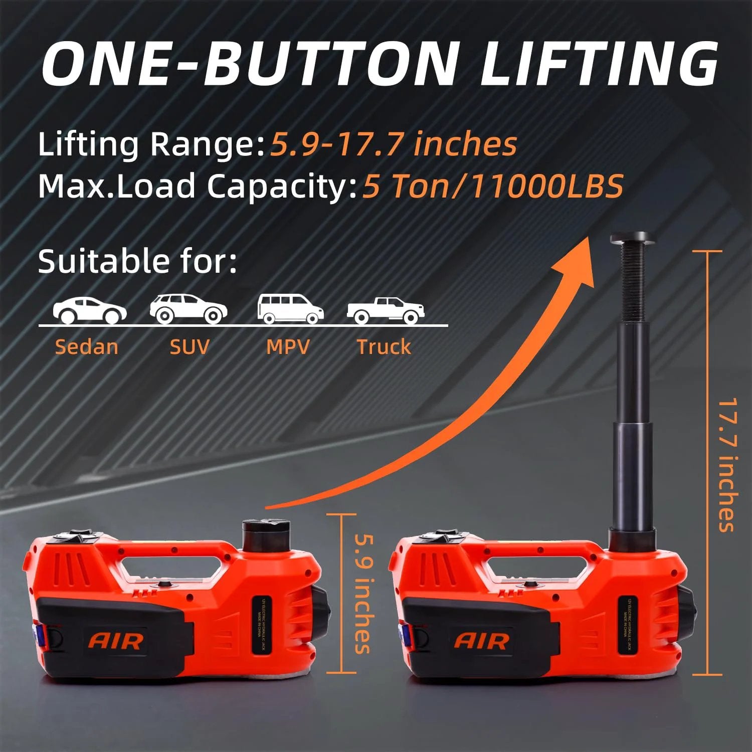 Powerful 5Ton Electric Car Jack With Quick Hydraulic Lift Portable 12V Floor Jack Tire Inflator LED Light And Full Accessory Kit