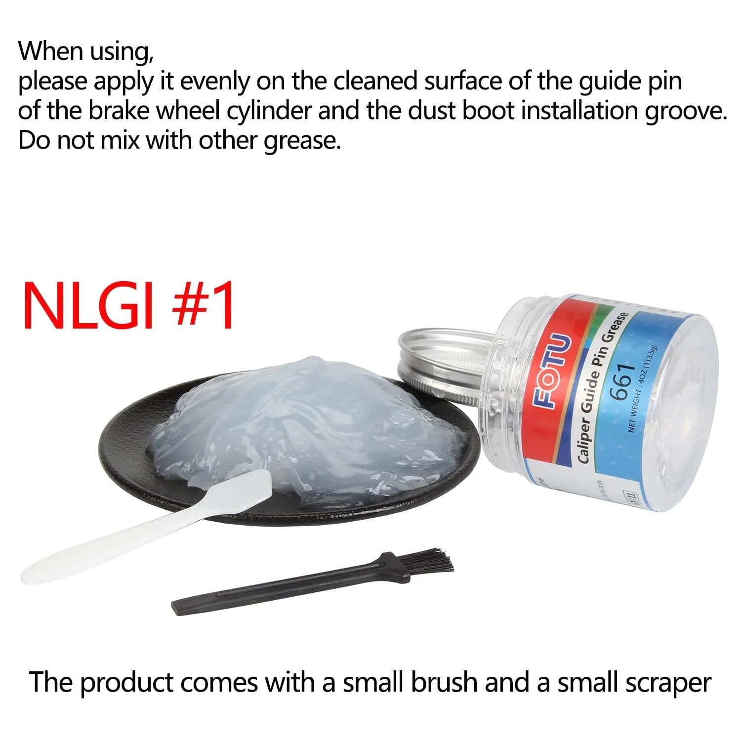 High Temperature Resistant Brake Caliper Guide Pin Lubricant For Smooth Braking And Long Lasting Performance Heavy Duty Suitable For Most Vehicles By FOTU 661 jar open with included brush and scraper.