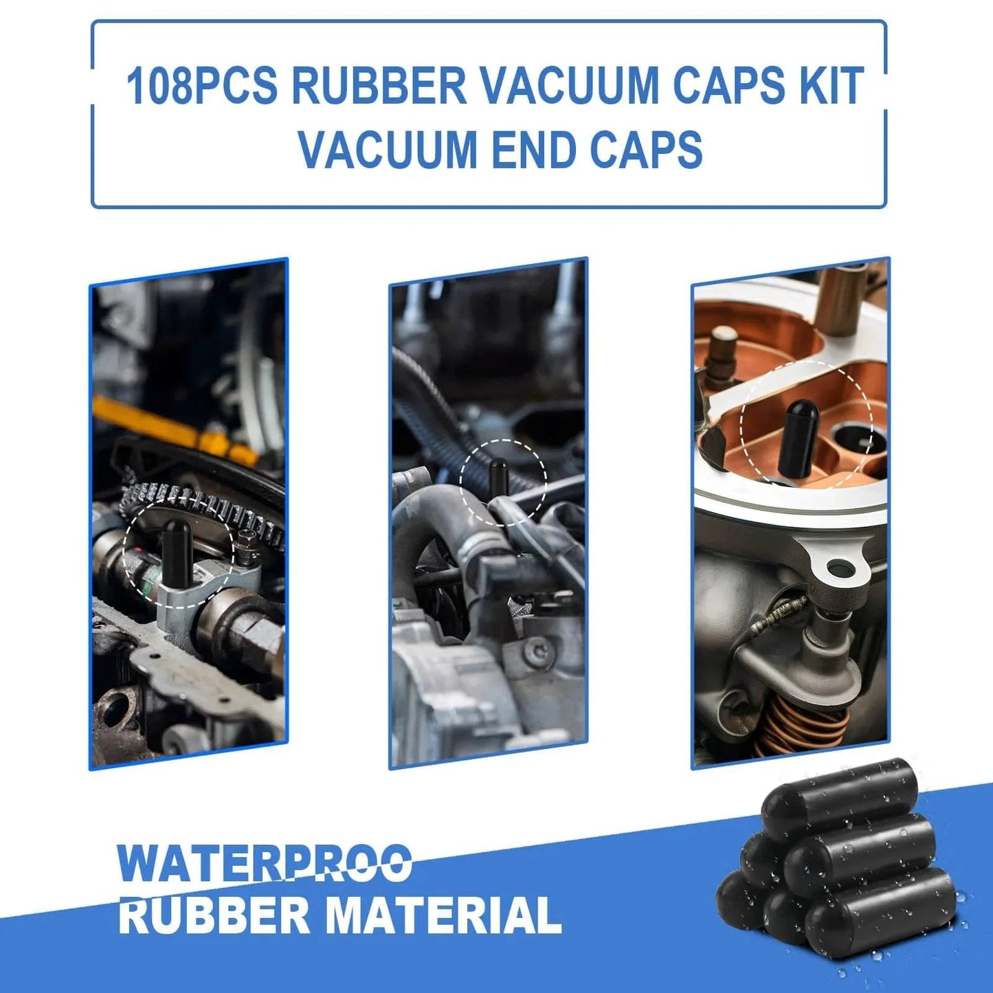 108 Piece Rubber Vacuum Caps Kit With Assorted Sizes For Carburetor And Engine Manifold Hoses installed on machinery