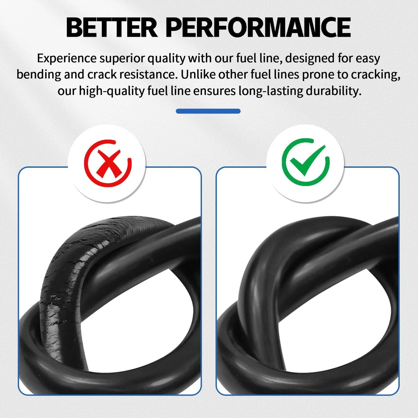 Comparison of cracked and intact heavy-duty hose illustrating durability and flexibility.
