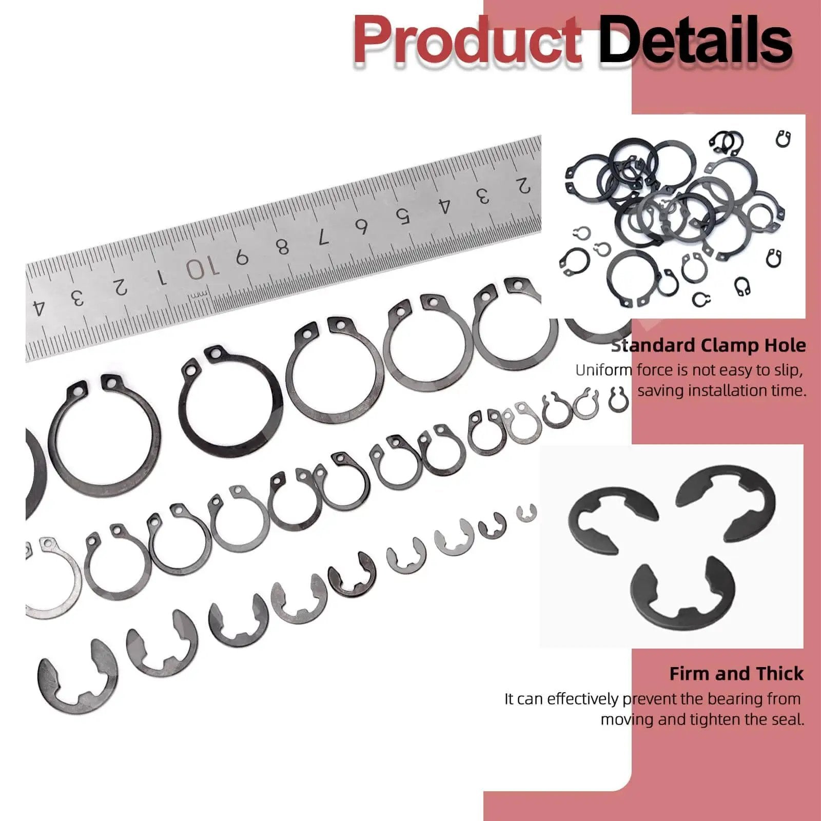 312 Pcs Snap Rings Kit With C Clips And E Clips Manganese Steel Retaining Ring Set M4 To M28 And 1.5 To 10mm shown with ruler for scale