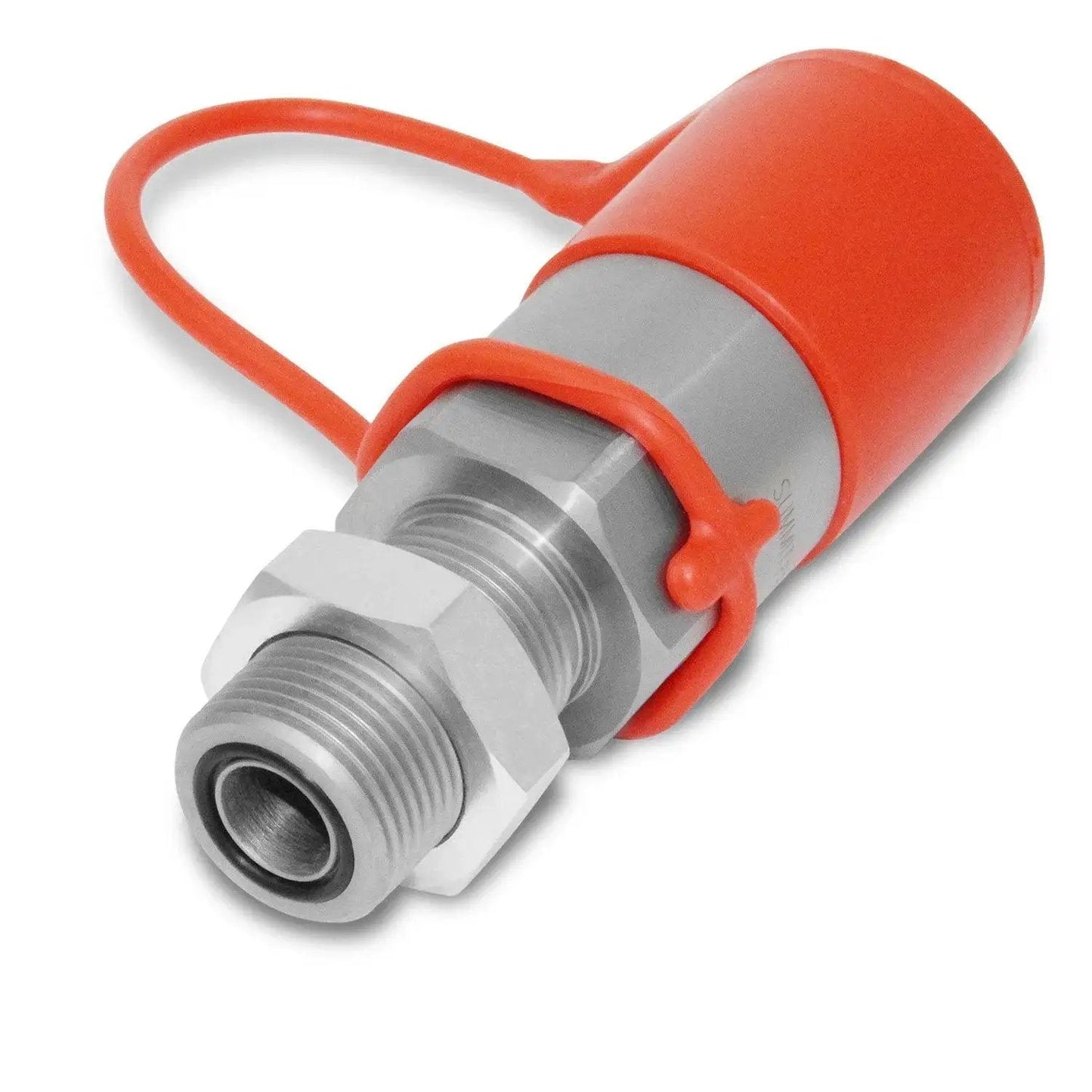 Flat Face Hydraulic Quick Connect Coupler for Skid Steer Mounts, Five Eighth ORFS Bulkhead Adapter, ISO 16028, gray metal body