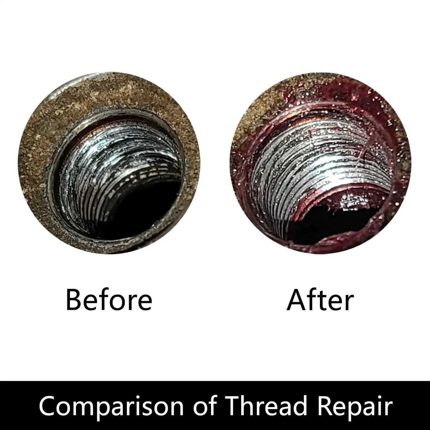 Before and after comparison of M14x1.25 thread repair using Back Tap Spark Plug Thread Repair Tool For M14x1.25 Threads Prevents Shavings