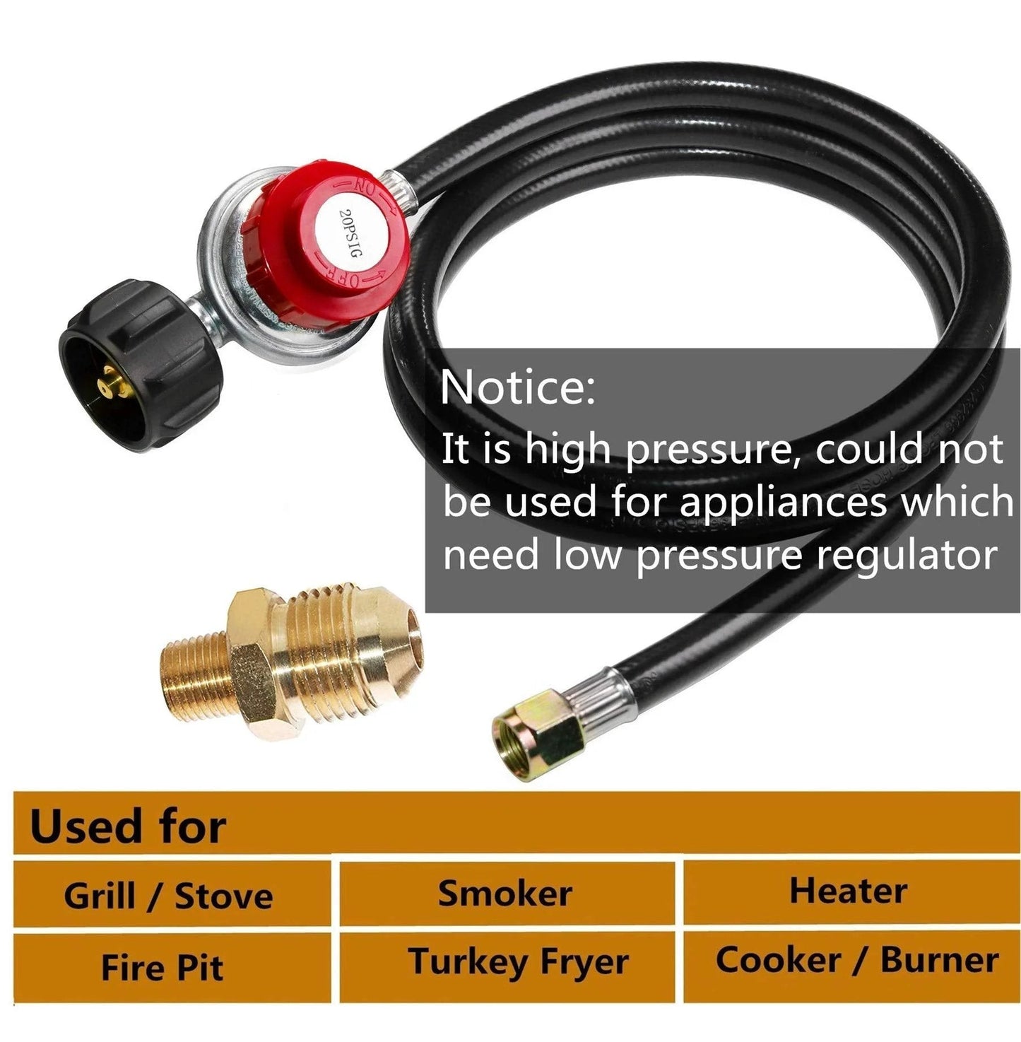 Adjustable 0-20 PSI Propane Regulator With 5 Foot Hose For Grills, Campers And Outdoor Cooking Fits QCC1 Type1 Tanks